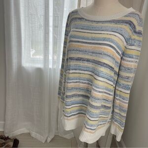 Happy, Beautiful and Cozy T by Talbots striped sweater. Blue Large